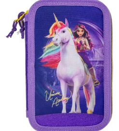 Unicorn Academy Penalhus m. Indhold - Dobbelt - Lilla/Glitter