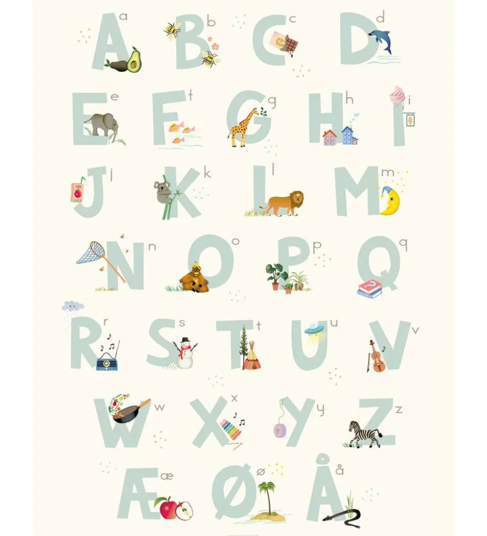 Vissevasse Plakat - 30x40 - Alphabet Blue Danish