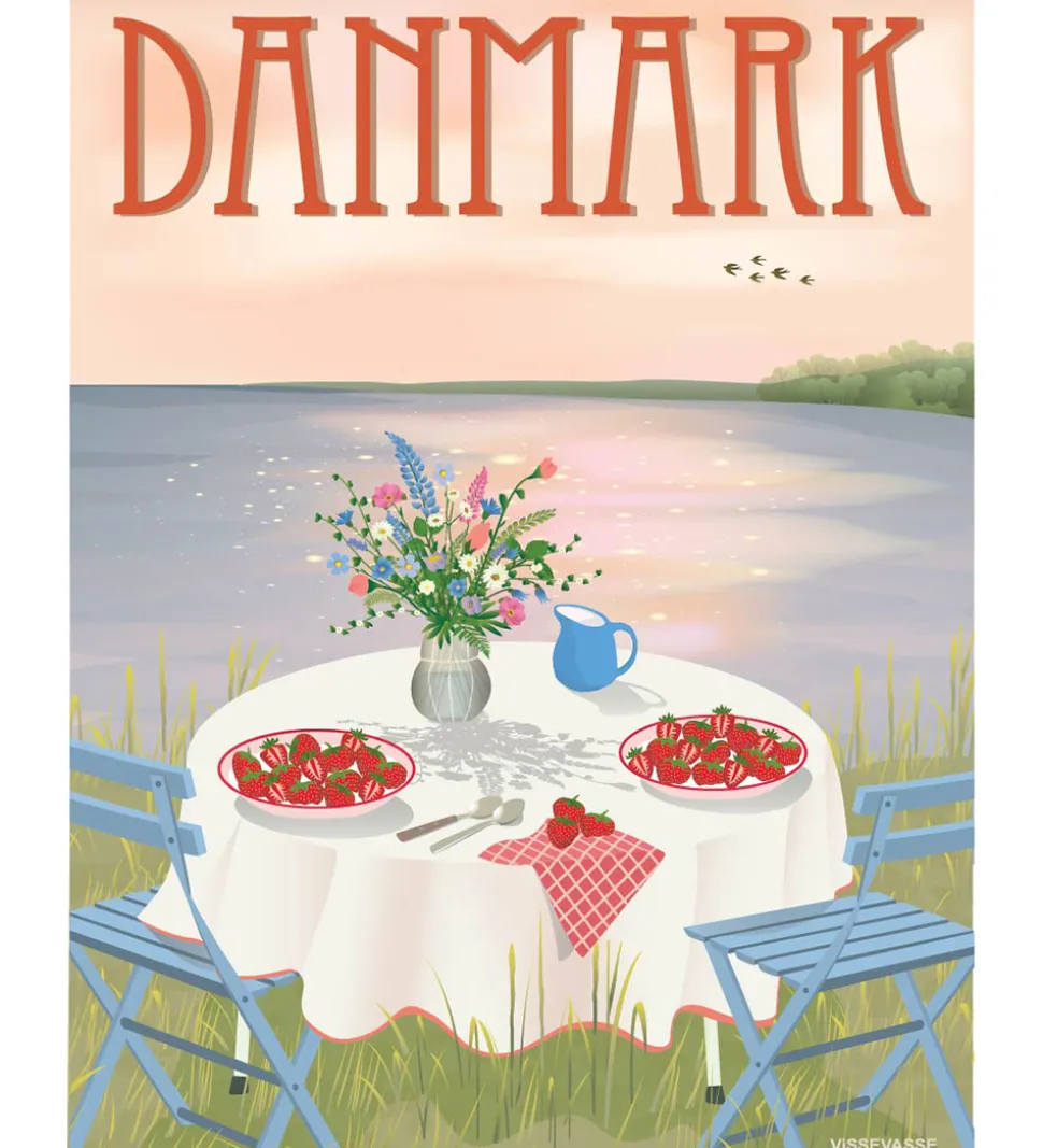 Vissevasse Plakat - 15x21 cm - Danmark - Jordbær