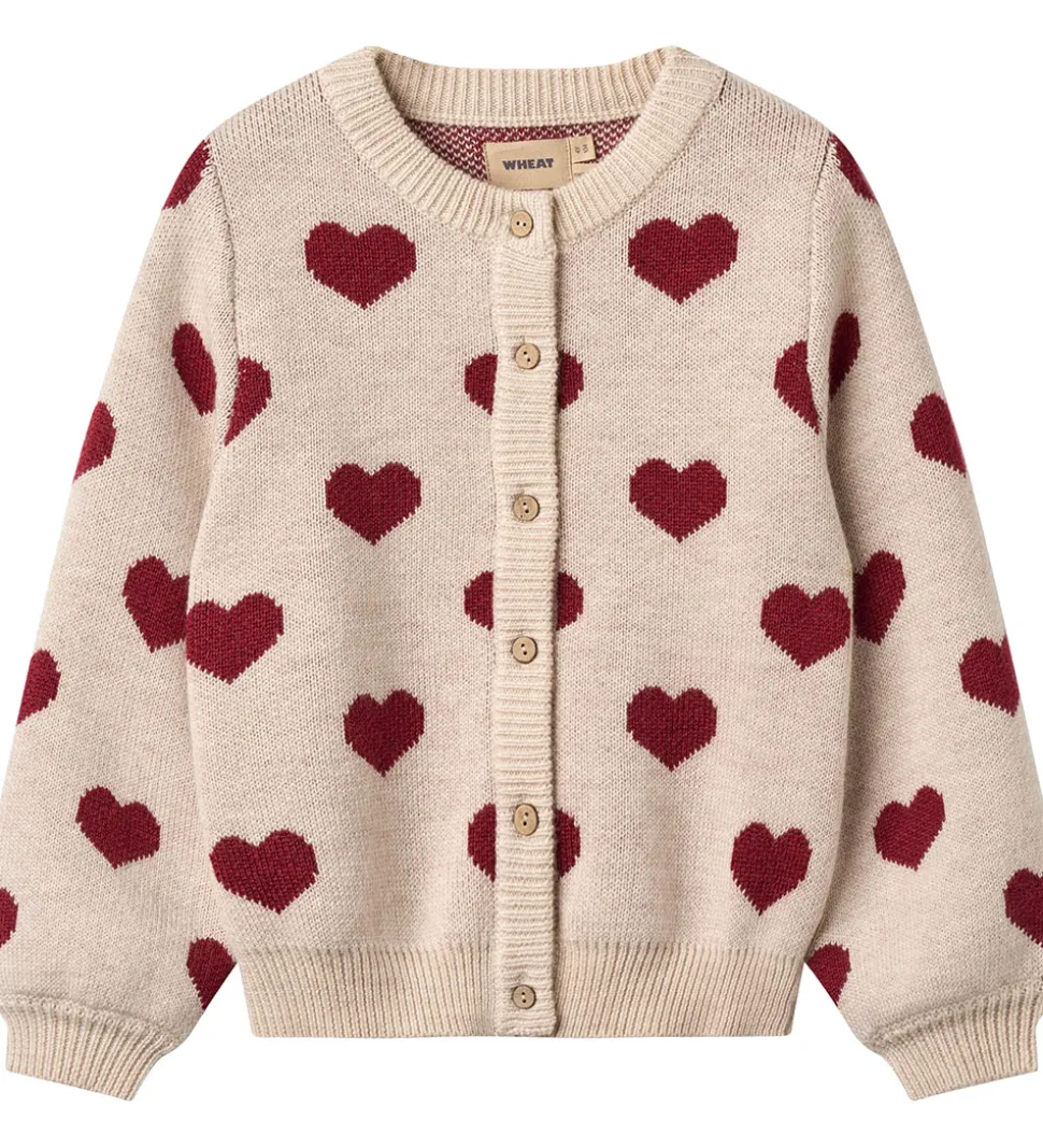 Wheat Cardigan - Merinould - Offwhite Melange m. Hjerter