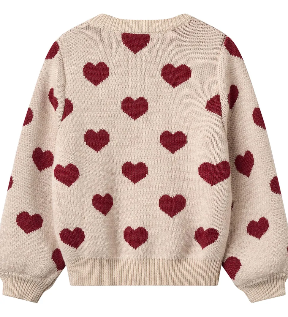 Wheat Cardigan - Merinould - Offwhite Melange m. Hjerter