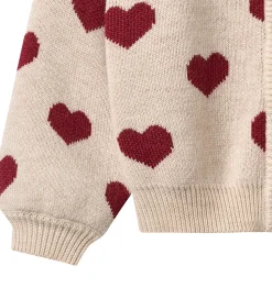 Wheat Cardigan - Merinould - Offwhite Melange m. Hjerter