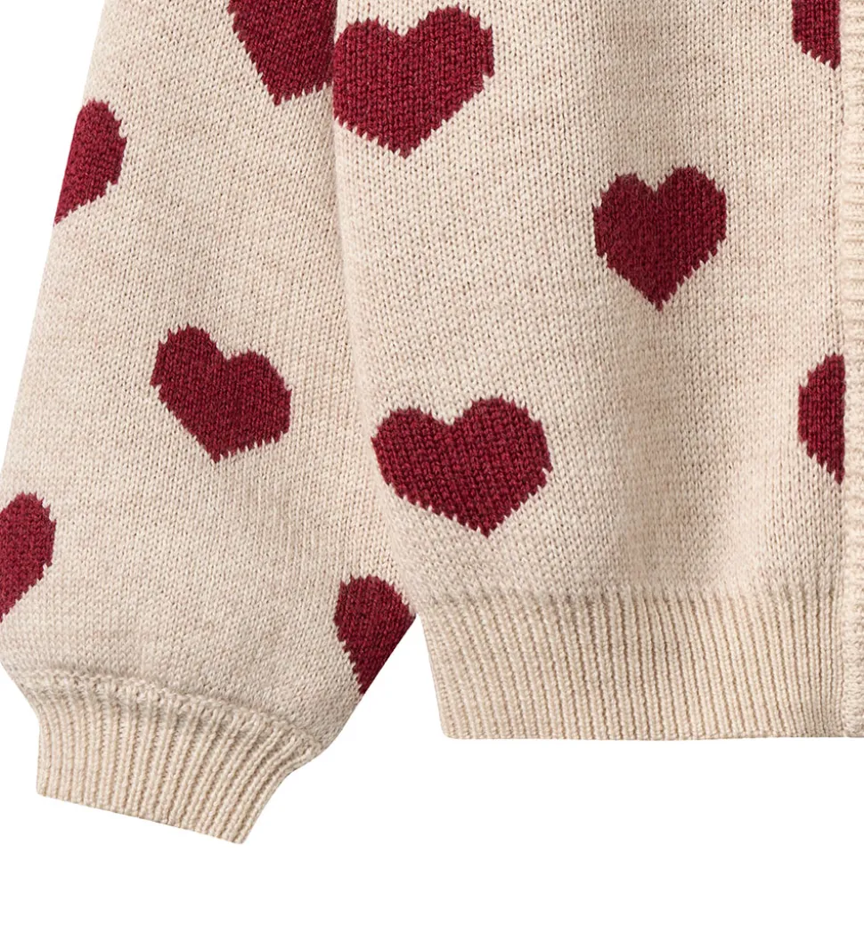 Wheat Cardigan - Merinould - Offwhite Melange m. Hjerter